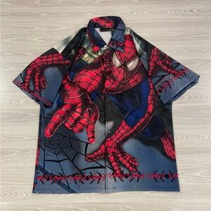 Vintage 2002 Marvel Spiderman Shirt All Over Print Button Down Men’s Size Large
